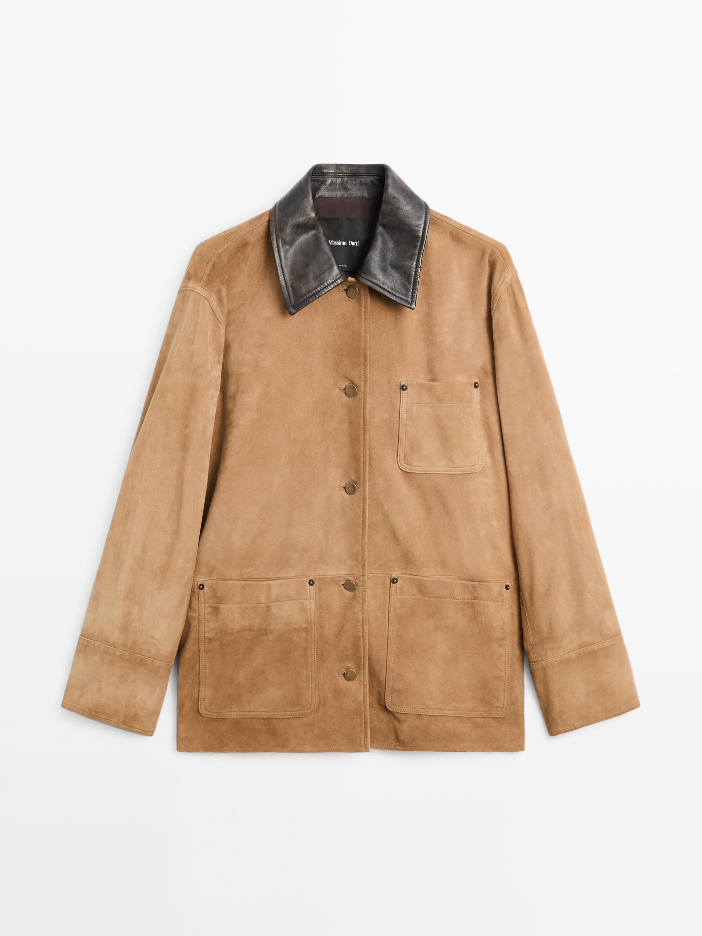 Suede leather jacket with collar detail